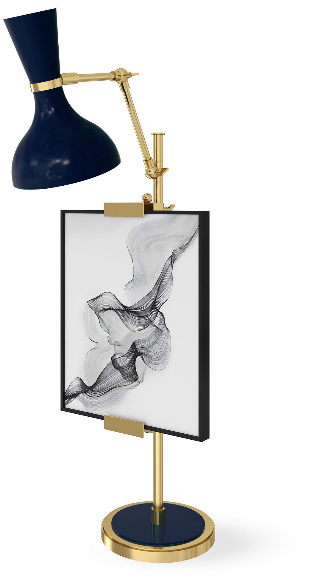 Clare 30.38"H Modern Brass Easel Table Lamp w/ Midnight Blue Made to O