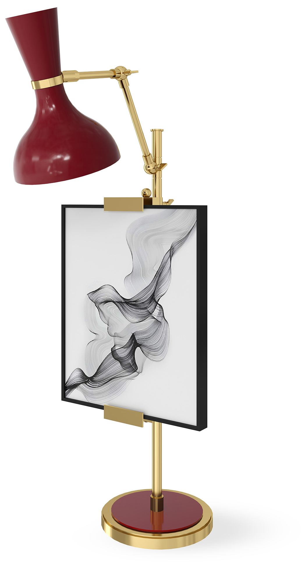 Clare 30.38"H Modern Brass Easel Table Lamp with Oxblood Made to Order
