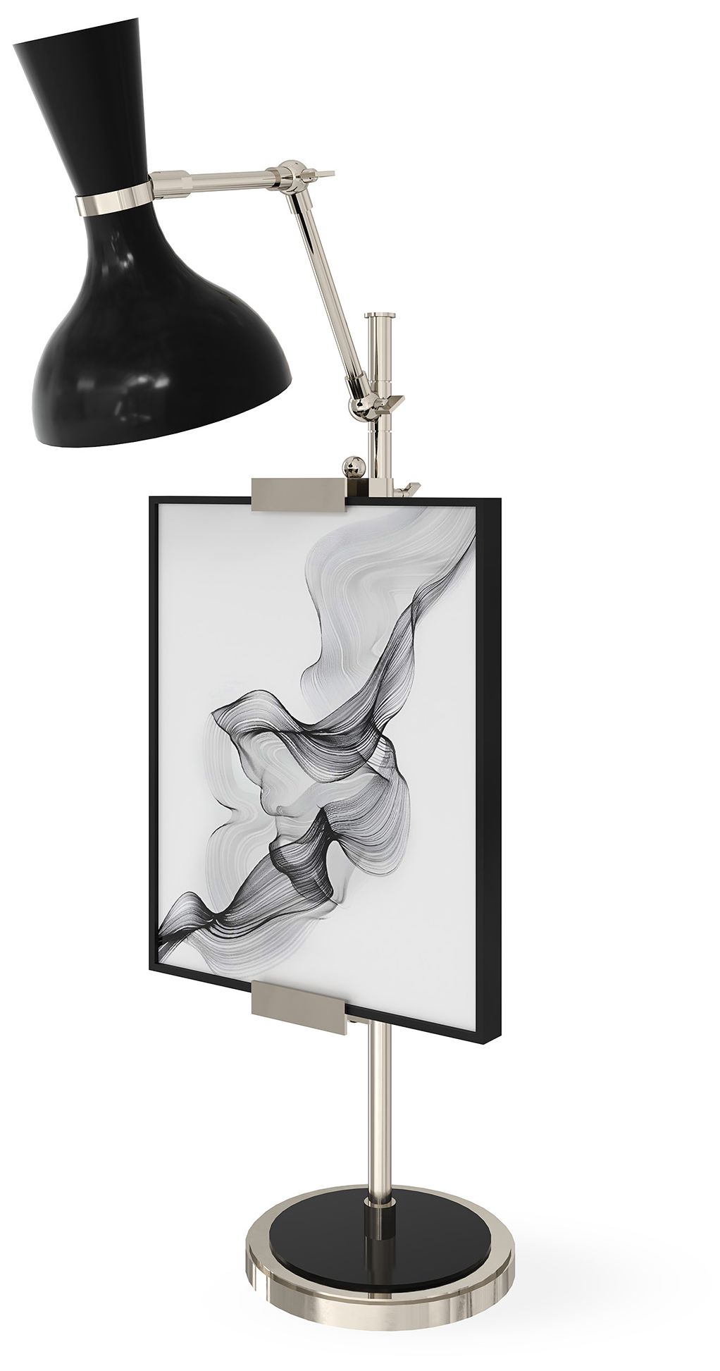 Clare 30.38"H Polished Nickel Easel Table Lamp w/ Obsidian Made to Ord