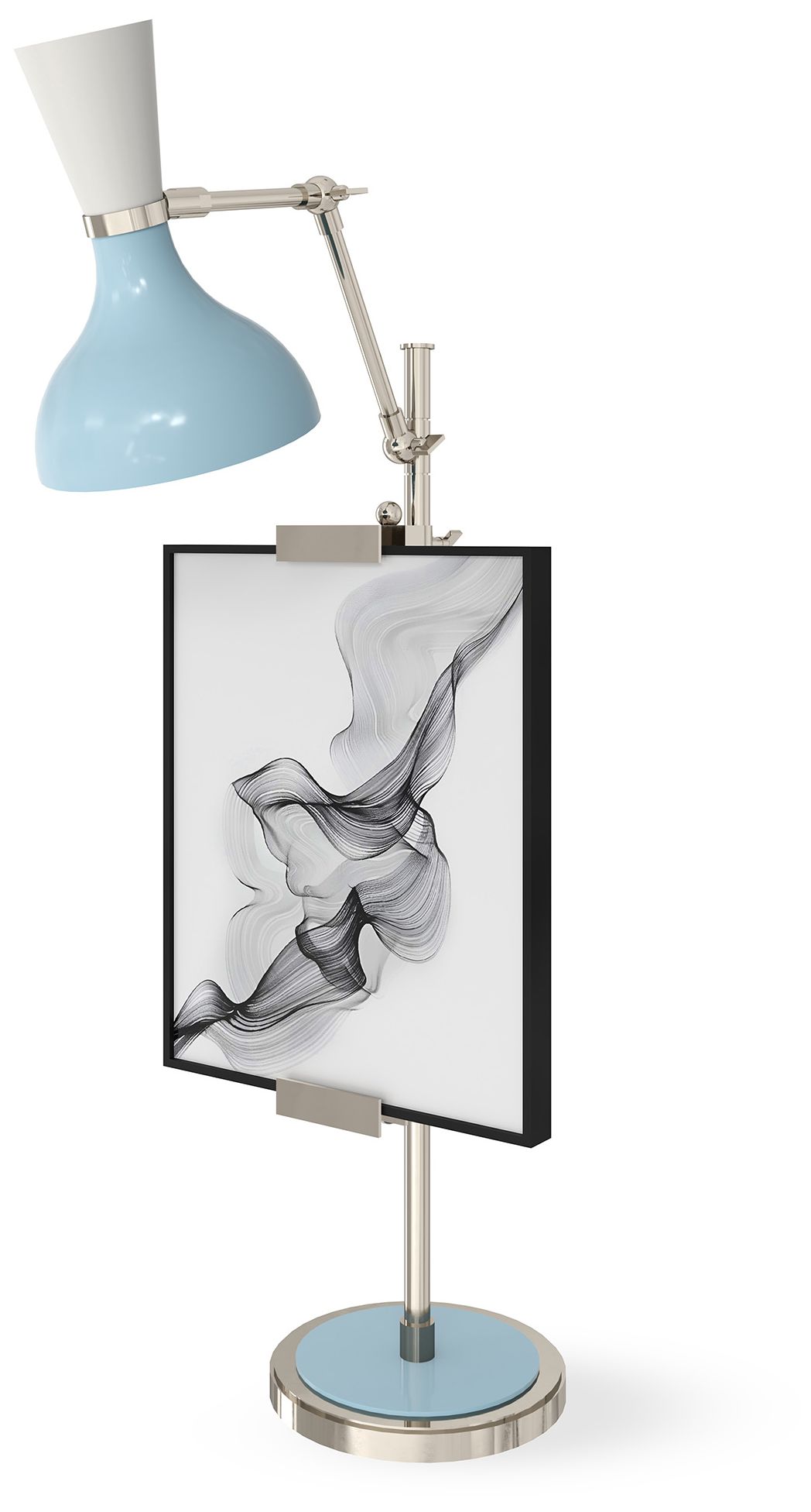 Clare 30.38" Nickel Easel Table Lamp w/Baby Blue/Lily Made to Order