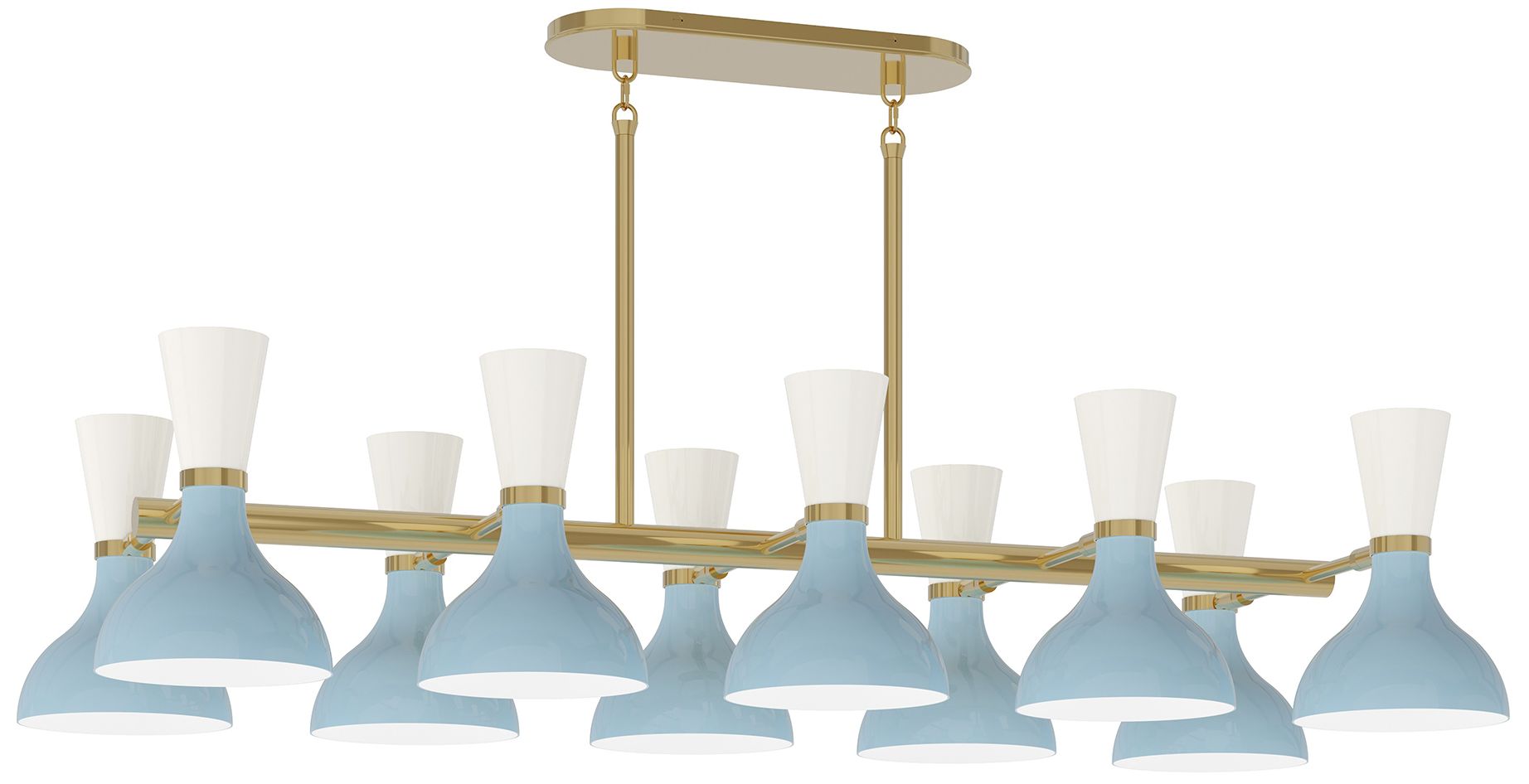Clare 45.75"W 10-Light Modern Brass Chandelier w/ Baby Blue & Lily Shade