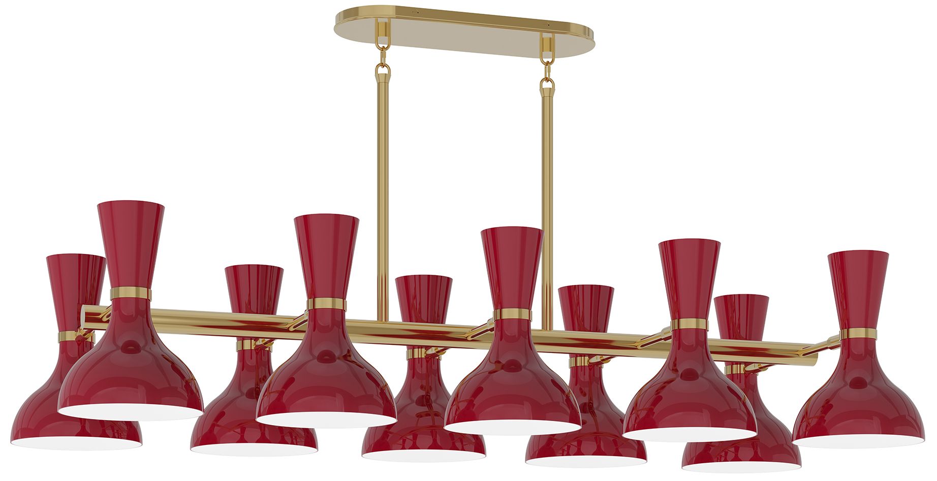 Clare 45.75" Wide 10-Light Modern Brass Chandelier with Oxblood Shade