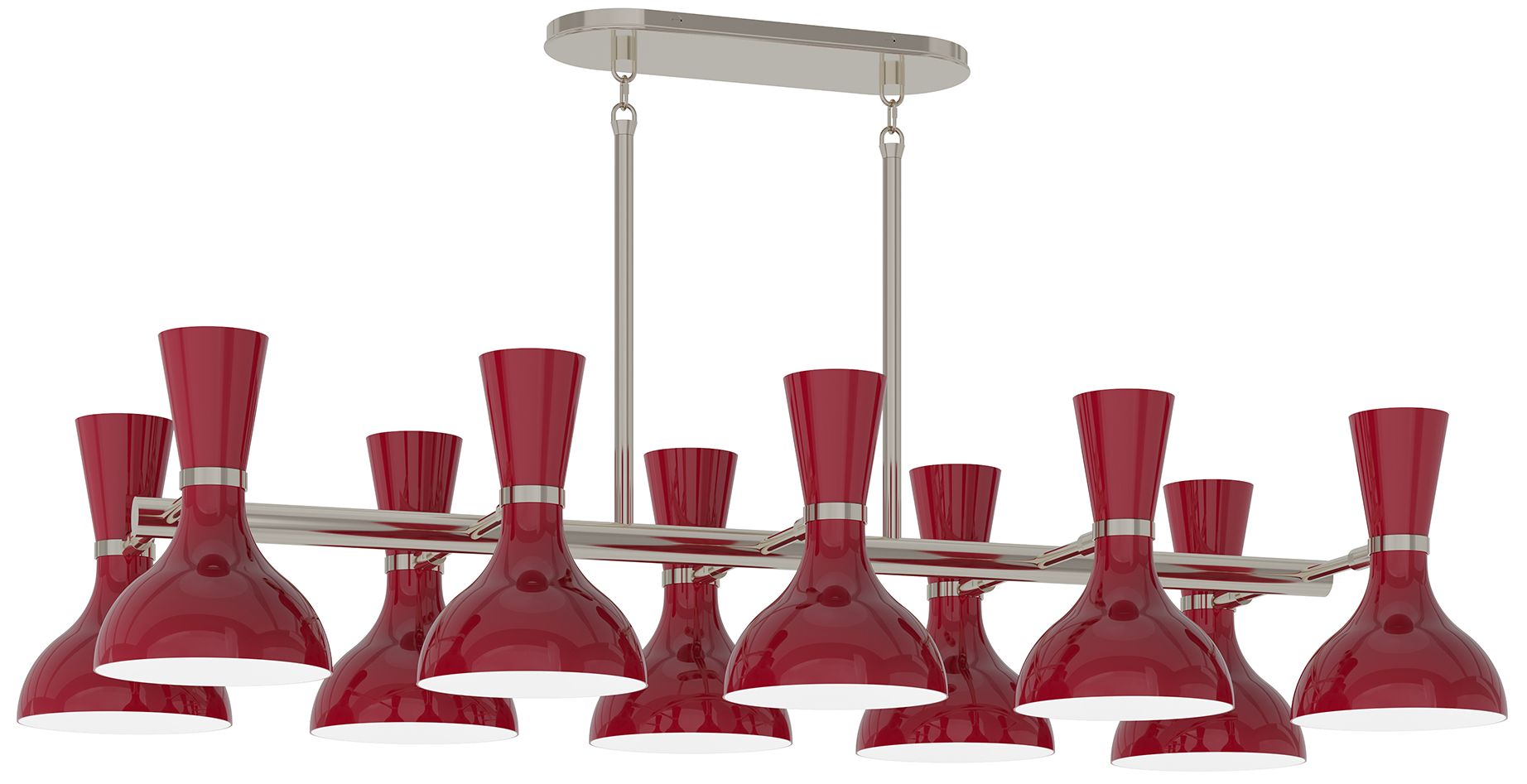 Clare 45.75" Wide 10-Light Polished Nickel Chandelier with Oxblood Shade