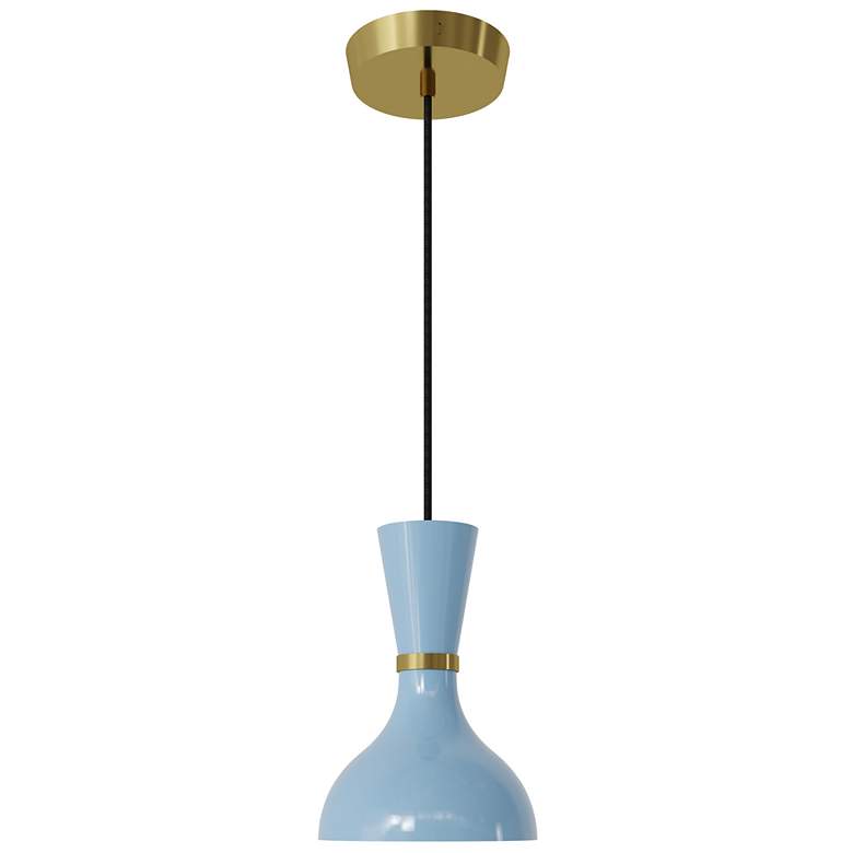 Image 1 Clare 7" Wide Modern Brass Finish Pendant with Baby Blue Shade