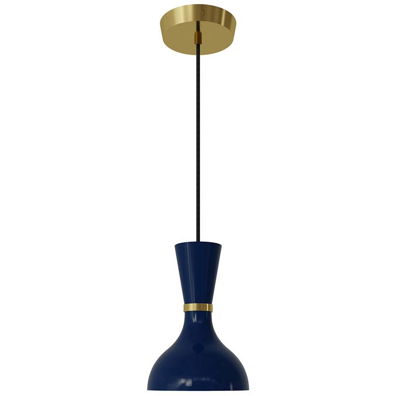 Image 1 Clare 7" Wide Modern Brass Finish Pendant with Midnight Blue Shade