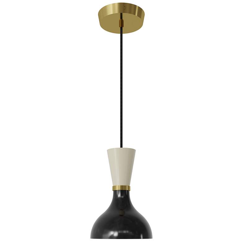Image 1 Clare 7" Wide Modern Brass Finish Pendant with Obsidian/Bone Shade