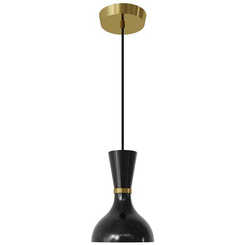Image 1 Clare 7" Wide Modern Brass Finish Pendant with Obsidian Shade