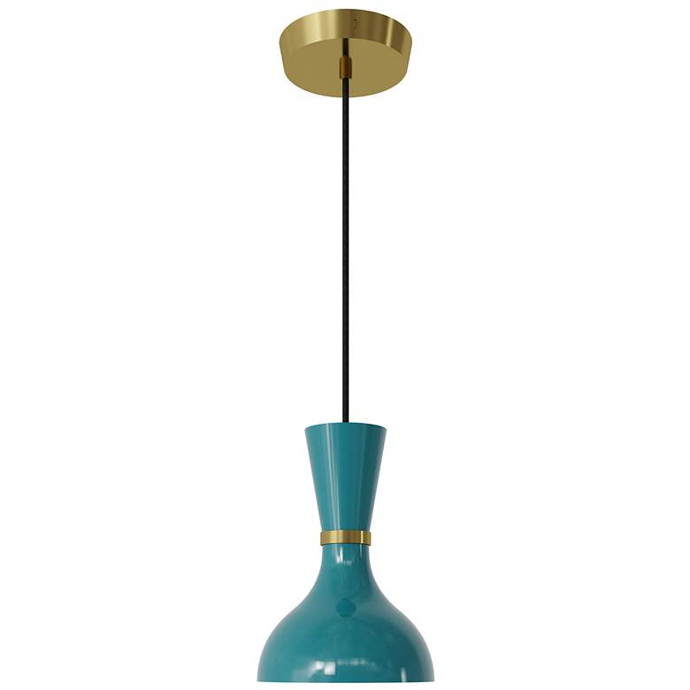 Image 1 Clare 7" Wide Modern Brass Finish Pendant with Peacock Shade