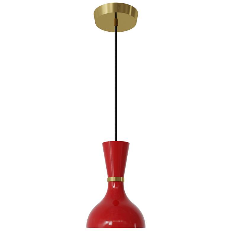 Image 1 Clare 7" Wide Modern Brass Finish Pendant with Ruby Red Shade