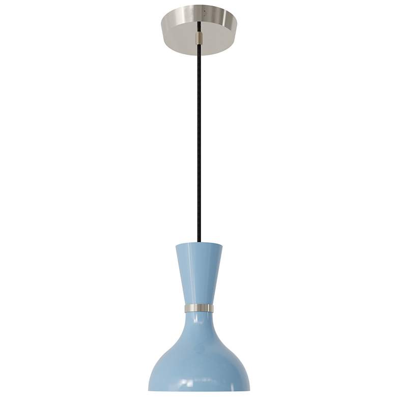 Image 1 Clare 7" Wide Polished Nickel Finish Pendant with Baby Blue Shade