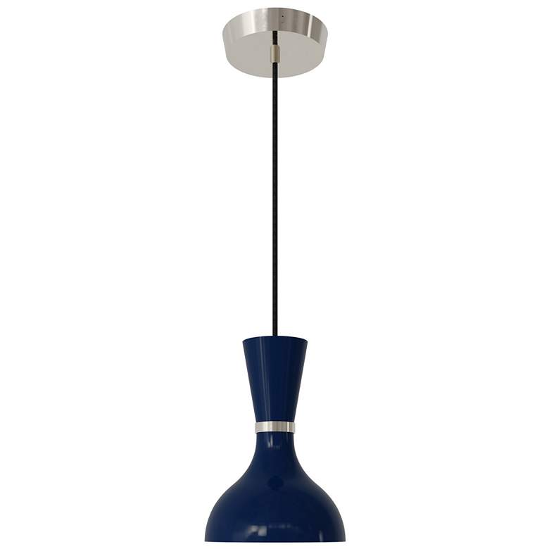 Image 1 Clare 7" Wide Polished Nickel Finish Pendant with Midnight Blue Shade
