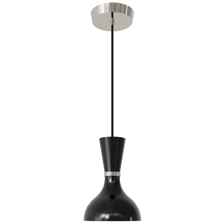 Image 1 Clare 7" Wide Polished Nickel Finish Pendant with Obsidian Shade