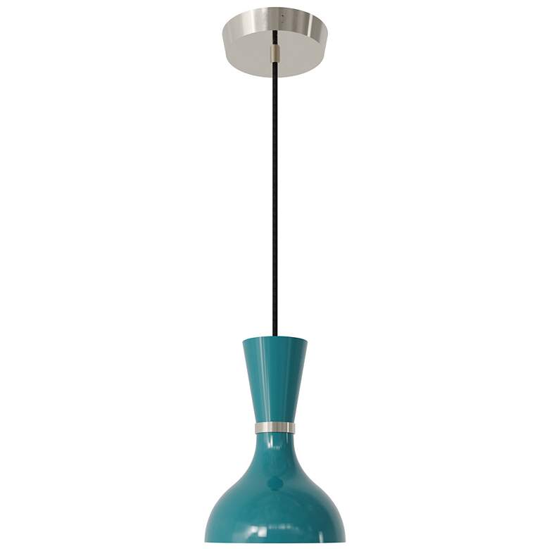 Image 1 Clare 7" Wide Polished Nickel Finish Pendant with Peacock Shade