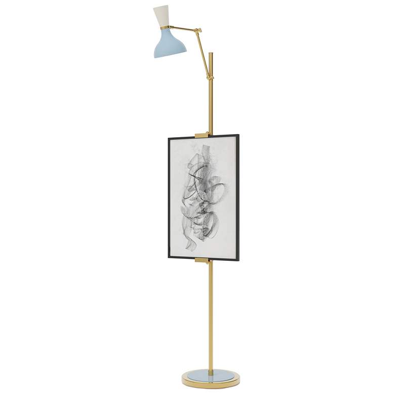 Image 1 Clare 76" High Modern Brass Finish Floor Easel with Baby Blue/Lily Shade