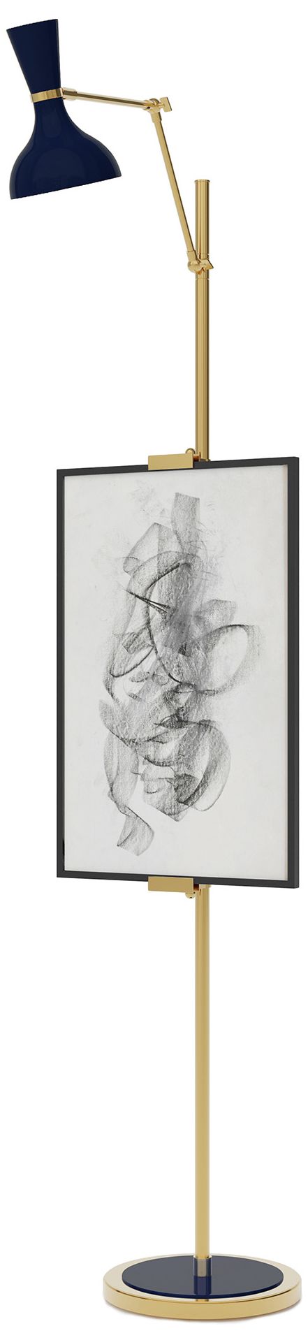 Clare 76" High Modern Brass Finish Floor Easel with Midnight Blue Shade