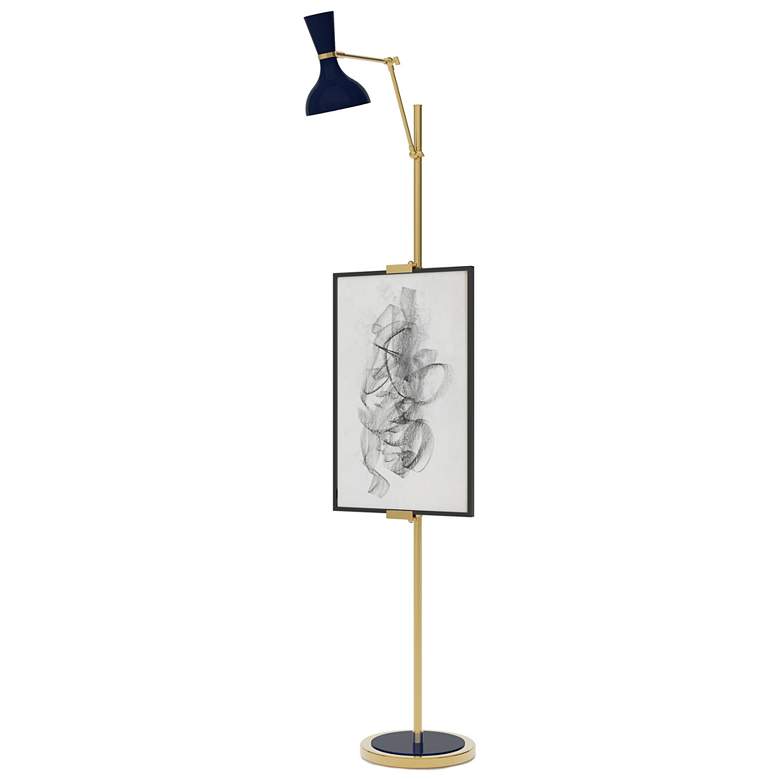 Image 1 Clare 76" High Modern Brass Finish Floor Easel with Midnight Blue Shade