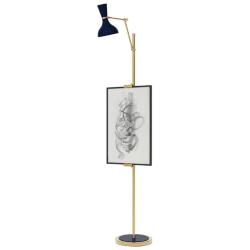 Clare 76" High Modern Brass Finish Floor Easel with Midnight Blue Shade