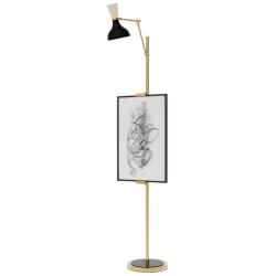 Clare 76" High Modern Brass Finish Floor Easel with Obsidian/Bone Shade