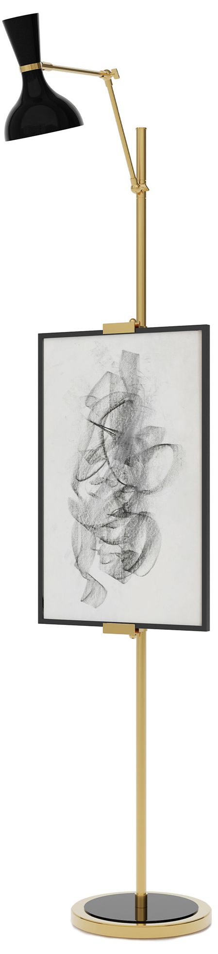 Clare 76" High Modern Brass Finish Floor Easel with Obsidian Shade