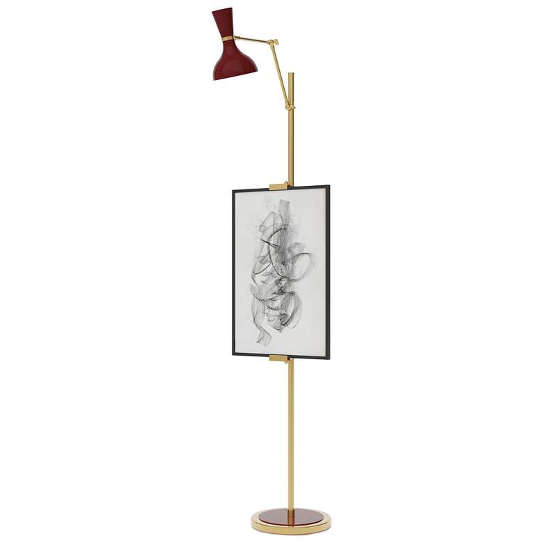 Image 1 Clare 76" High Modern Brass Finish Floor Easel with Oxblood Shade