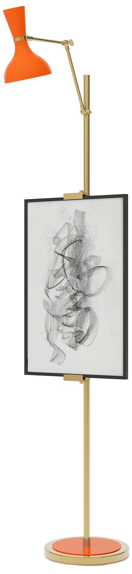 Clare 76" High Modern Brass Finish Floor Easel with Pumpkin Shade