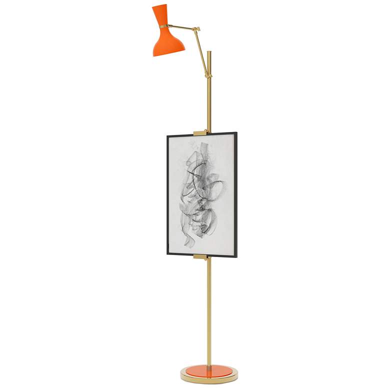 Image 1 Clare 76" High Modern Brass Finish Floor Easel with Pumpkin Shade