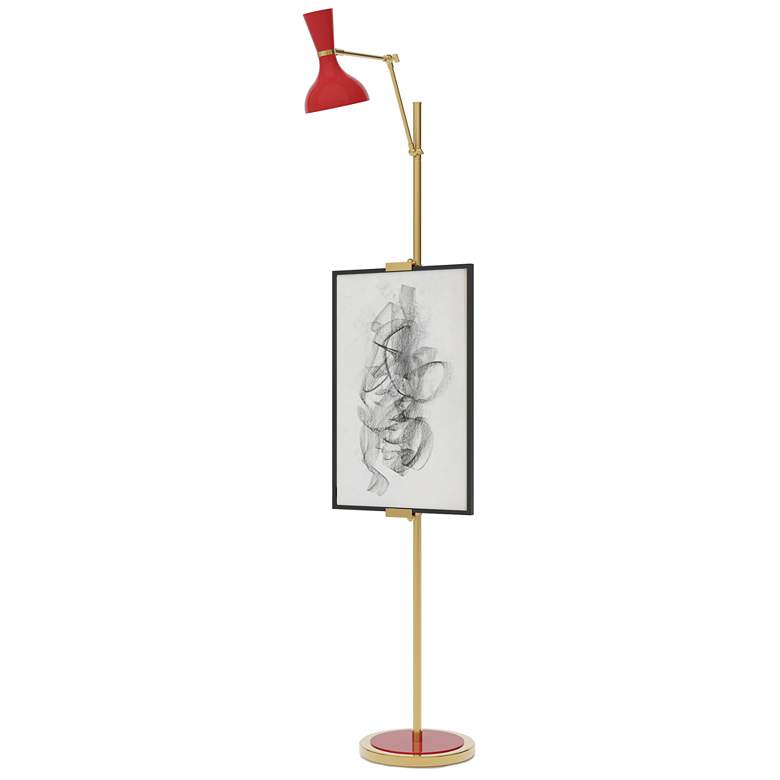 Image 1 Clare 76" High Modern Brass Finish Floor Easel with Ruby Red Shade