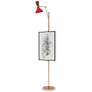 1_Clare 76" High Modern Brass Finish Floor Easel with Ruby Red Shade
