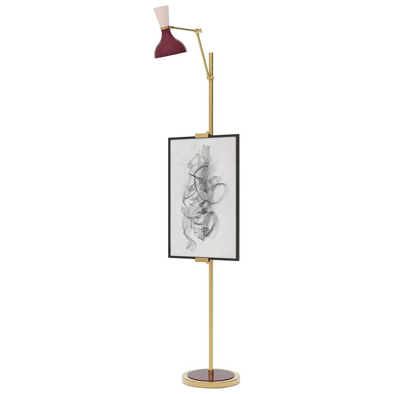 Image 1 Clare 76" High Modern Brass Floor Easel with Sugar Plum/Rose Water Shade
