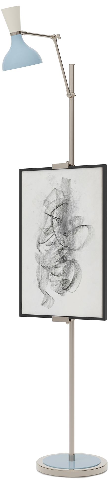 Clare 76" High Polished Nickel Finish Floor Easel with Baby Blue/Lily Shade