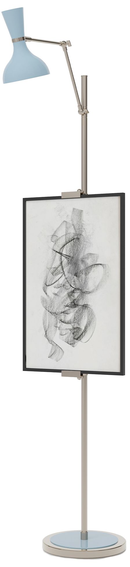 Clare 76" High Polished Nickel Finish Floor Easel with Baby Blue Shade