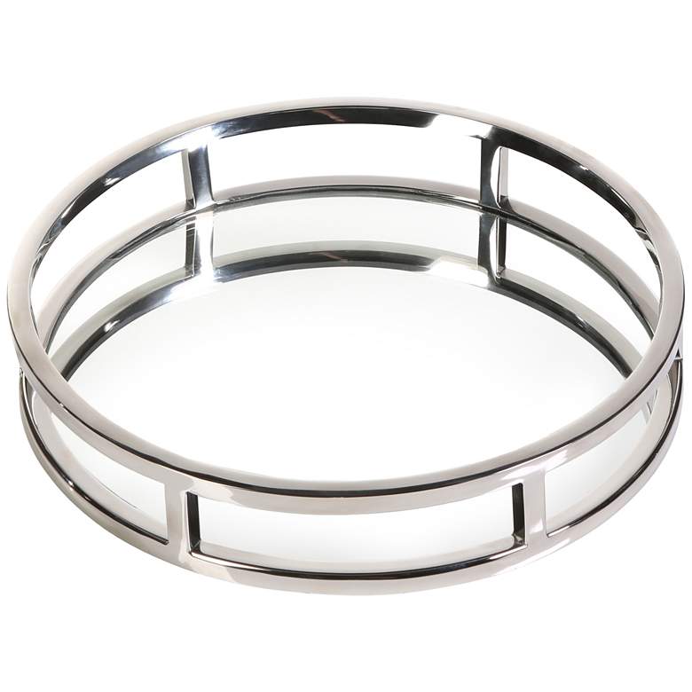 Image 1 Clare Polished Nickel 11" Round Decorative Mirrored Tray