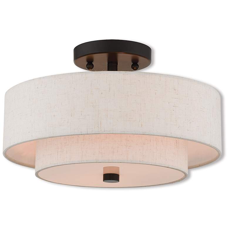 Image 2 Claremont 13" Wide English Bronze Double Drum Ceiling Light