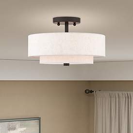 Image1 of Claremont 13" Wide English Bronze Double Drum Ceiling Light