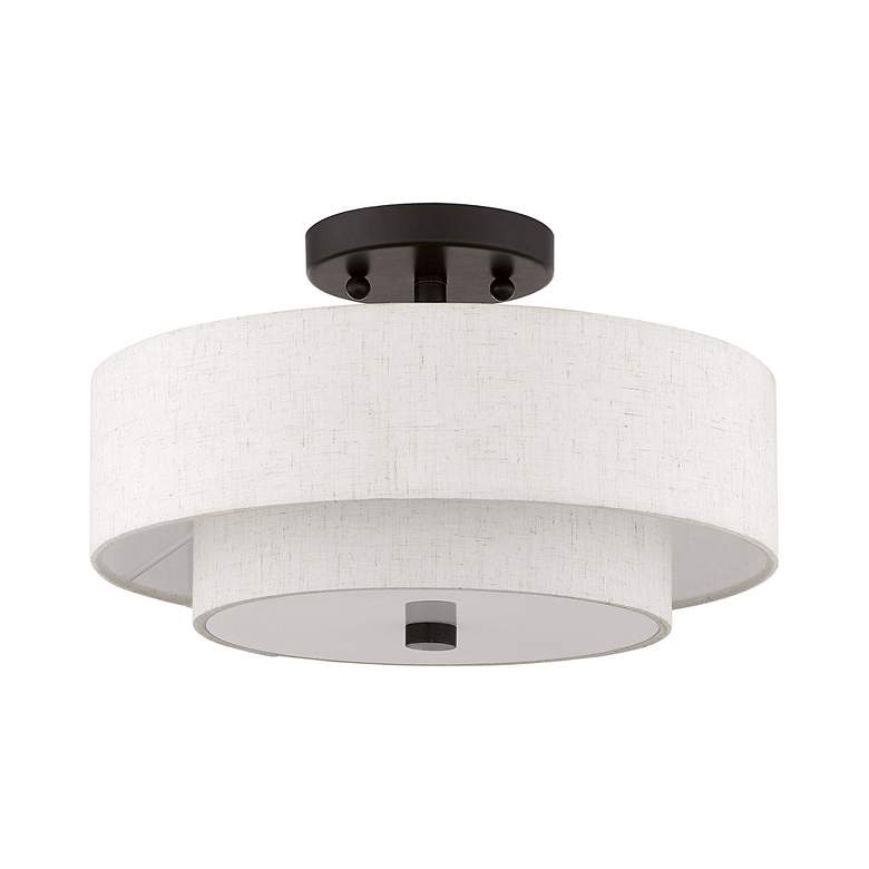 Image 3 Claremont 13" Wide English Bronze Double Drum Ceiling Light more views