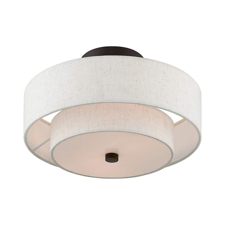 Image 6 Claremont 13" Wide English Bronze Double Drum Ceiling Light more views