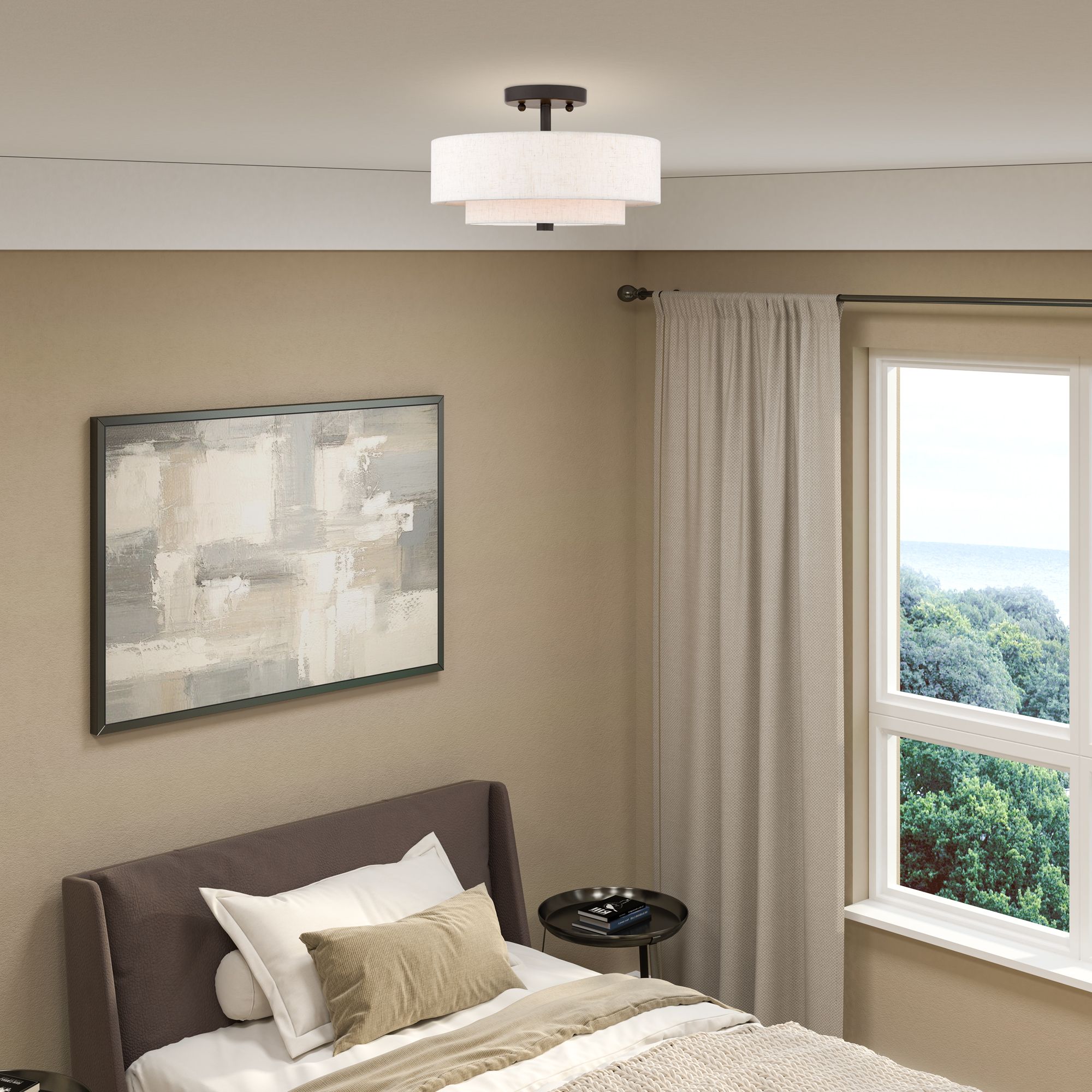 Claremont 13" Wide English Bronze Double Drum Ceiling Light