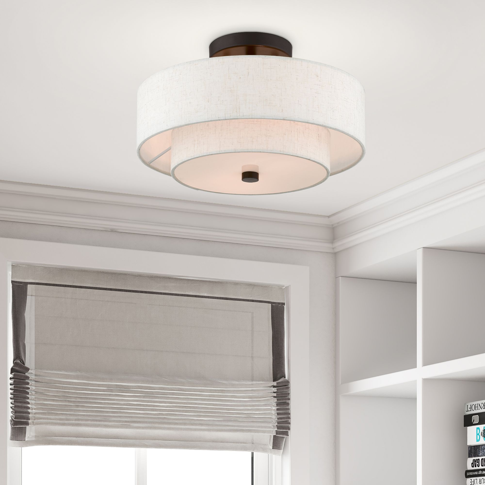 Claremont 13" Wide English Bronze Double Drum Ceiling Light