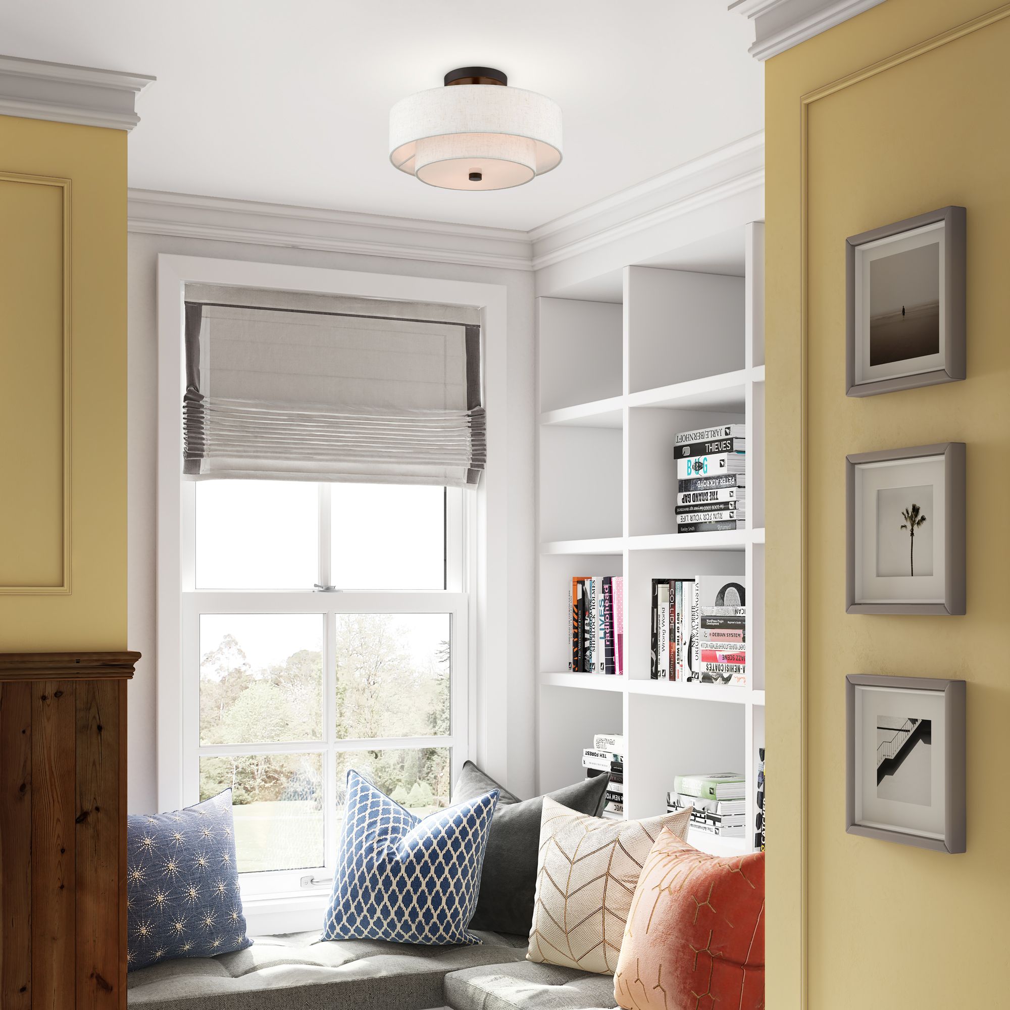 Claremont 13" Wide English Bronze Double Drum Ceiling Light