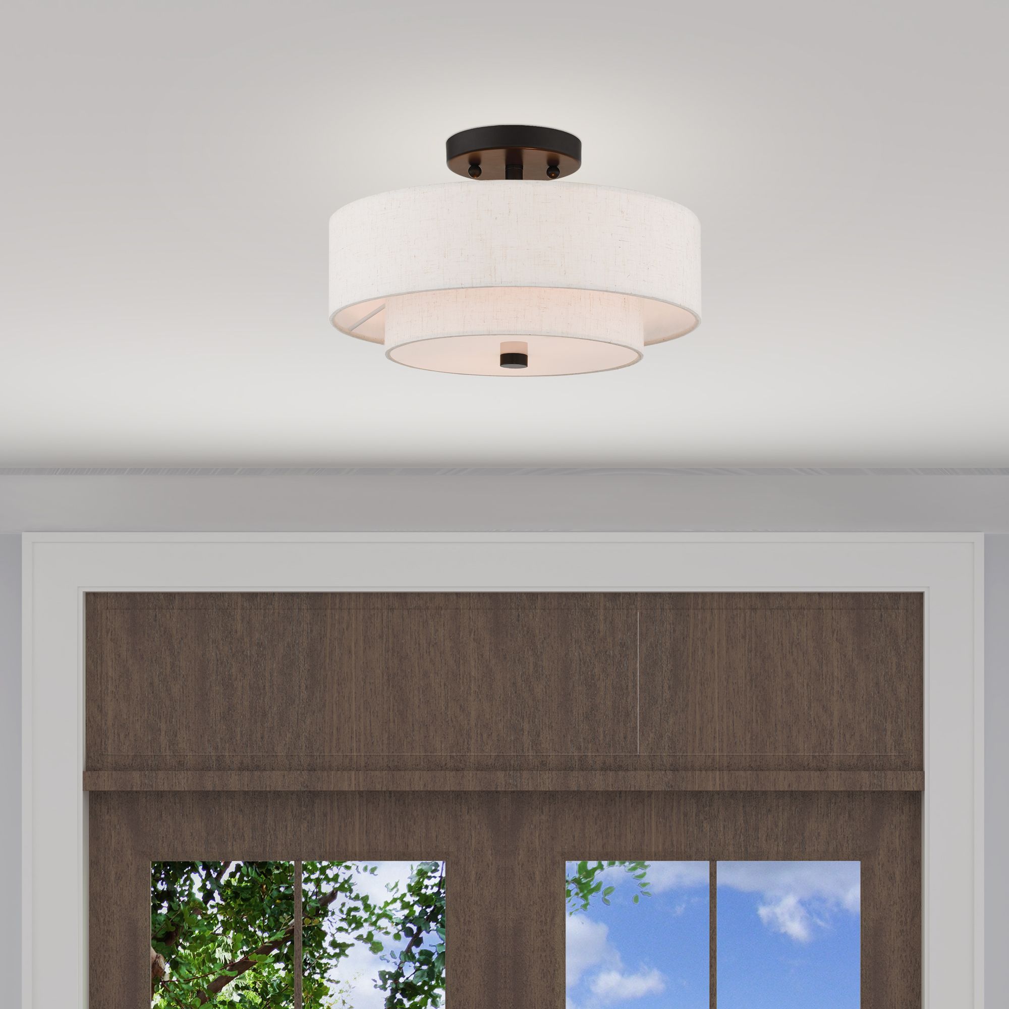 Claremont 13" Wide English Bronze Double Drum Ceiling Light