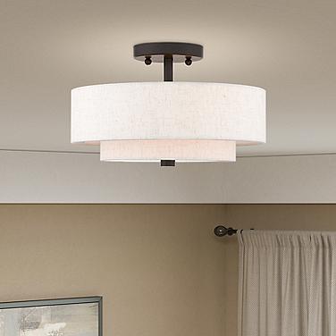 Claremont 13" Wide English Bronze Double Drum Ceiling Light