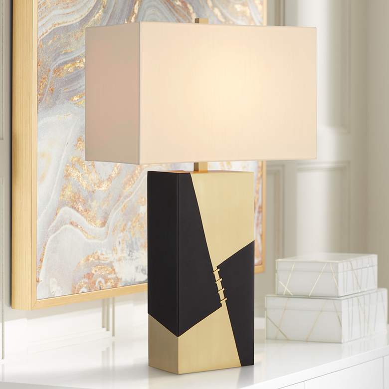 Image 1 Clarice Brass and Black Rectangular Table Lamp