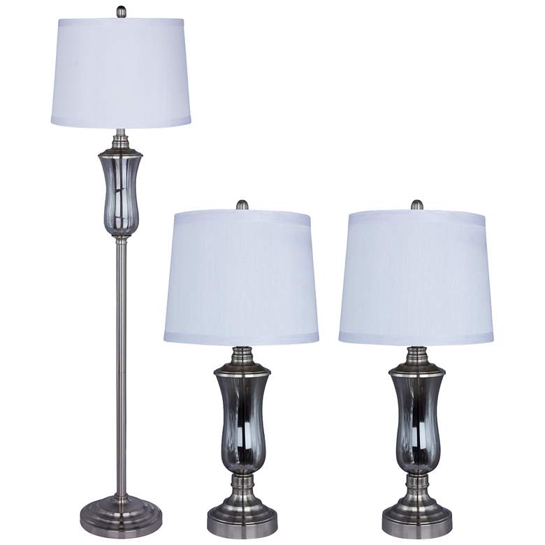 Image 1 Clarinda Smoke Gray Glass 3-Piece Floor and Table Lamp Set
