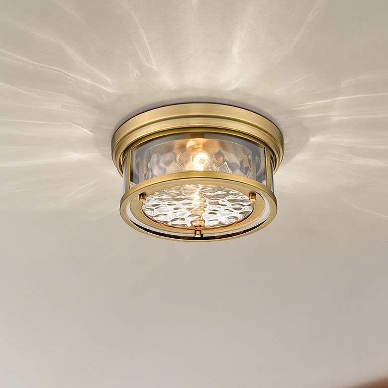 Image 1 Clarion 16" Wide Rubbed Brass 3-Light Drum Ceiling Light