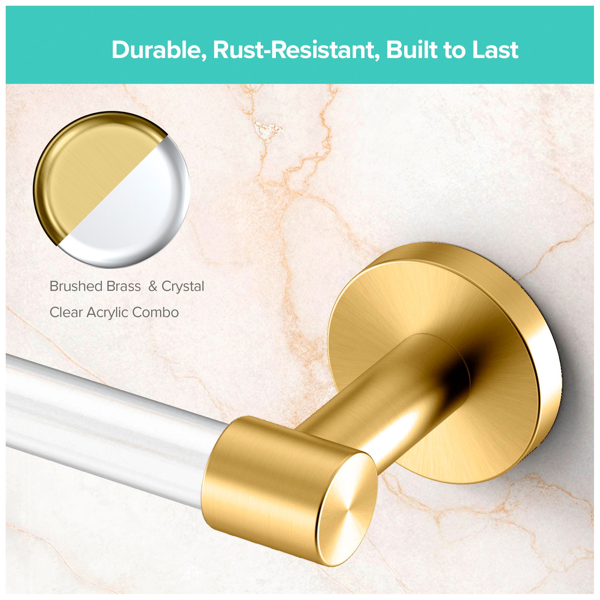 Image 6 Clarion 18" Towel Bar, Crystal-Clear Acrylic Brushed Brass more views