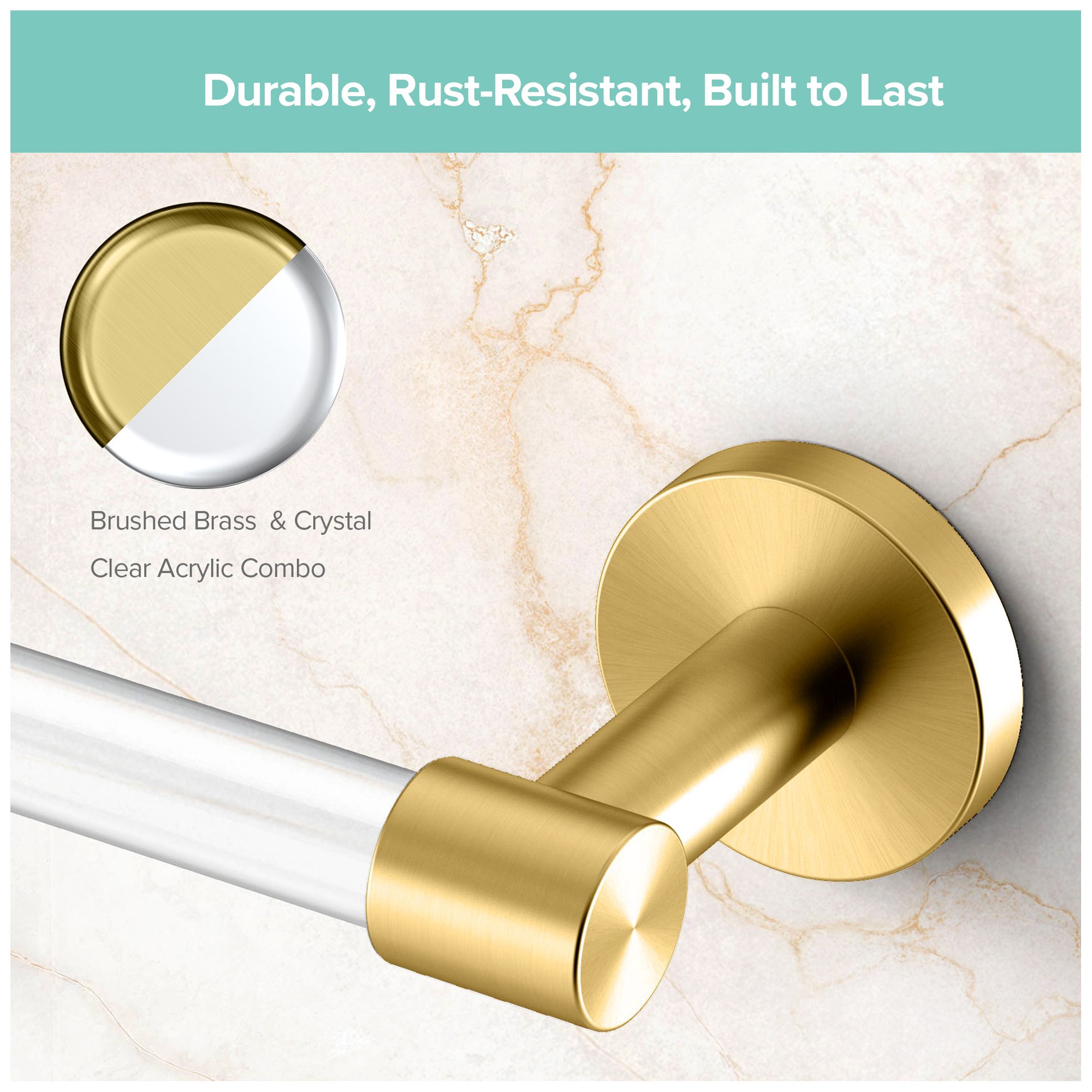 Image 6 Clarion 18" Towel Bar, Crystal-Clear Acrylic Brushed Brass more views