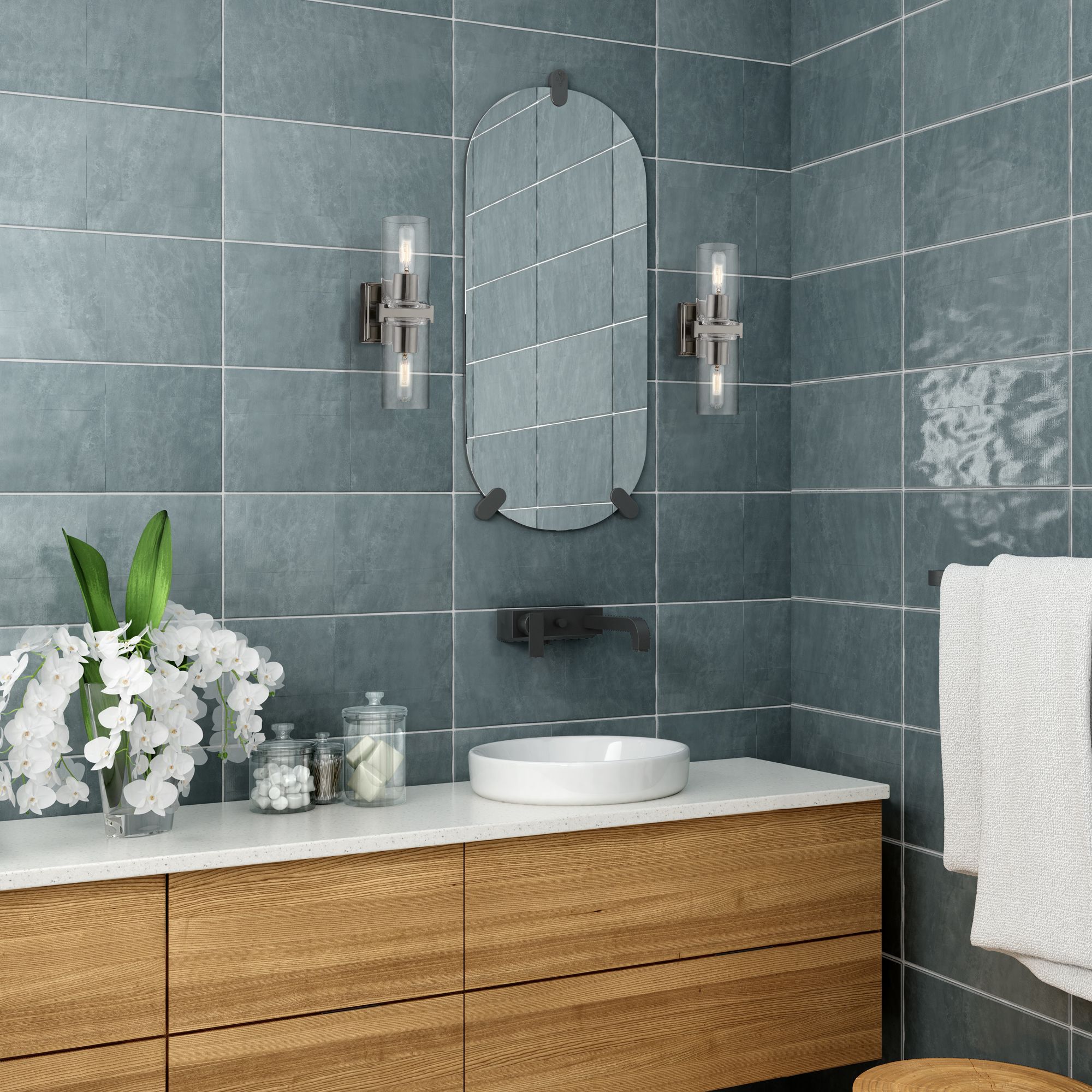 Clarion 2 Light Black Chrome Vanity Sconce