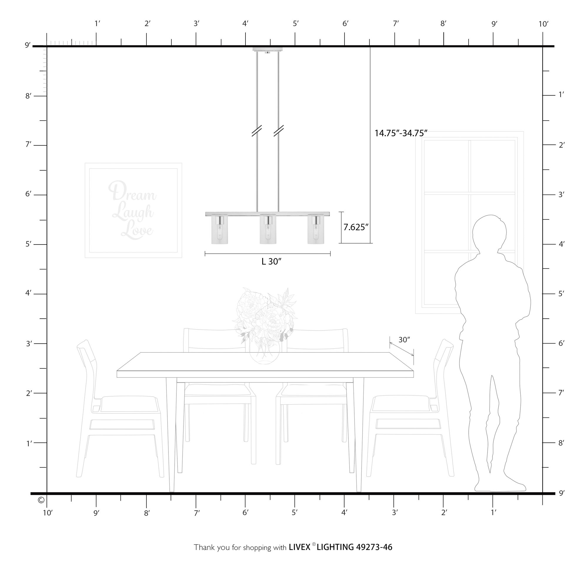 Clarion 3 Light Black Chrome Linear Chandelier