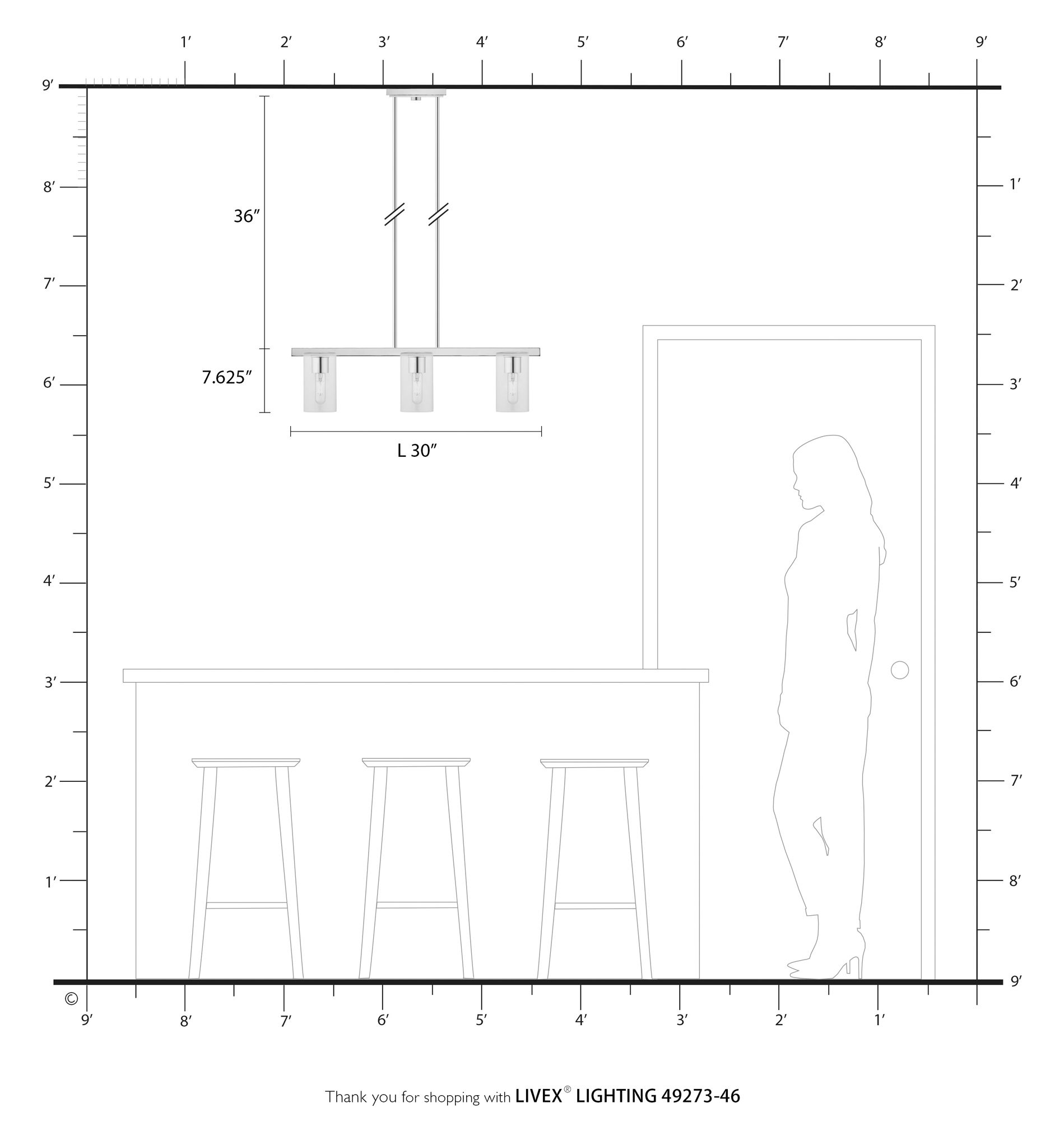Clarion 3 Light Black Chrome Linear Chandelier