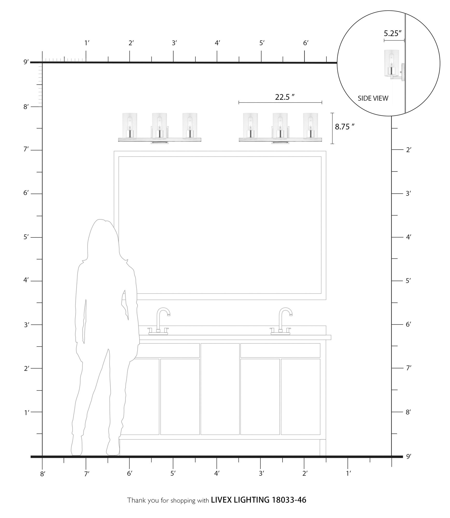 Clarion 3 Light Black Chrome Vanity Sconce